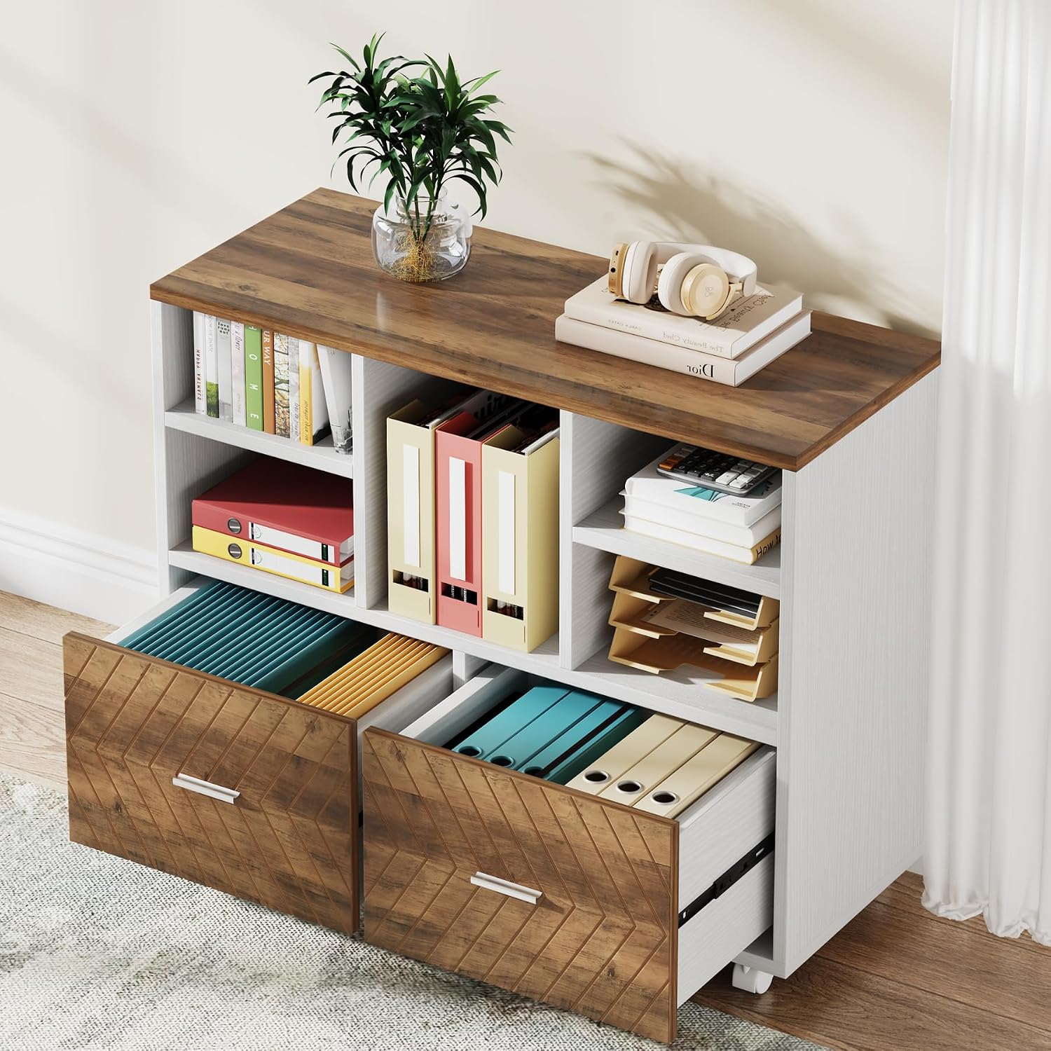 File Cabinet Lateral - Houten archiefkast met 2 laden, mobiele