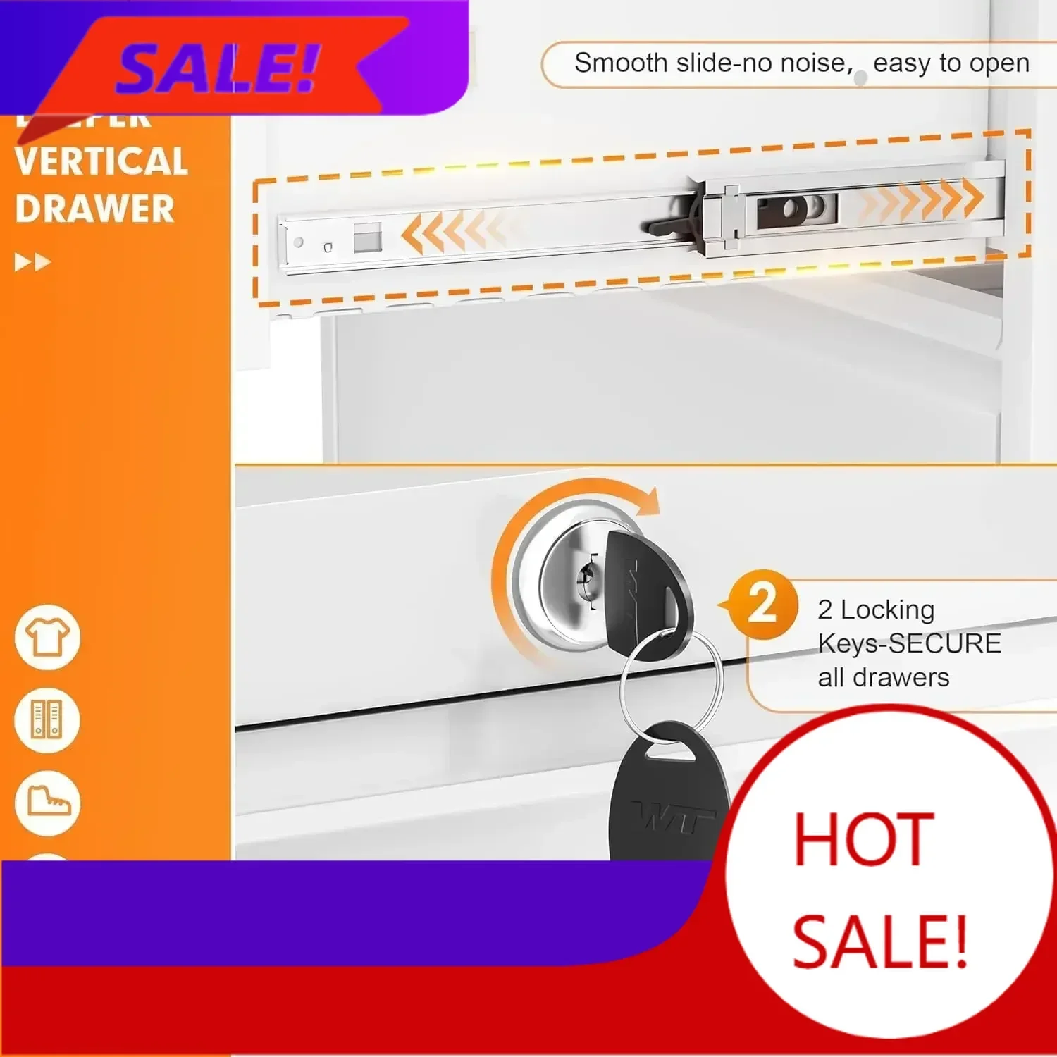 File Cabinet Lateral - Bestseller[XMSJ]3-Drawer White File Cabinet, Locking Metal
