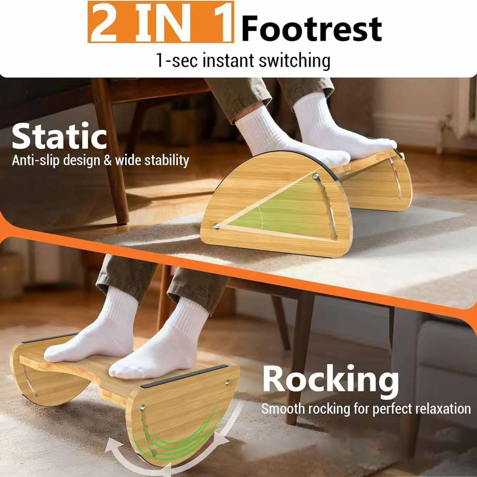 Office Footrest Cushion - Verstelbare bamboe voetenbank voor op kantoor,